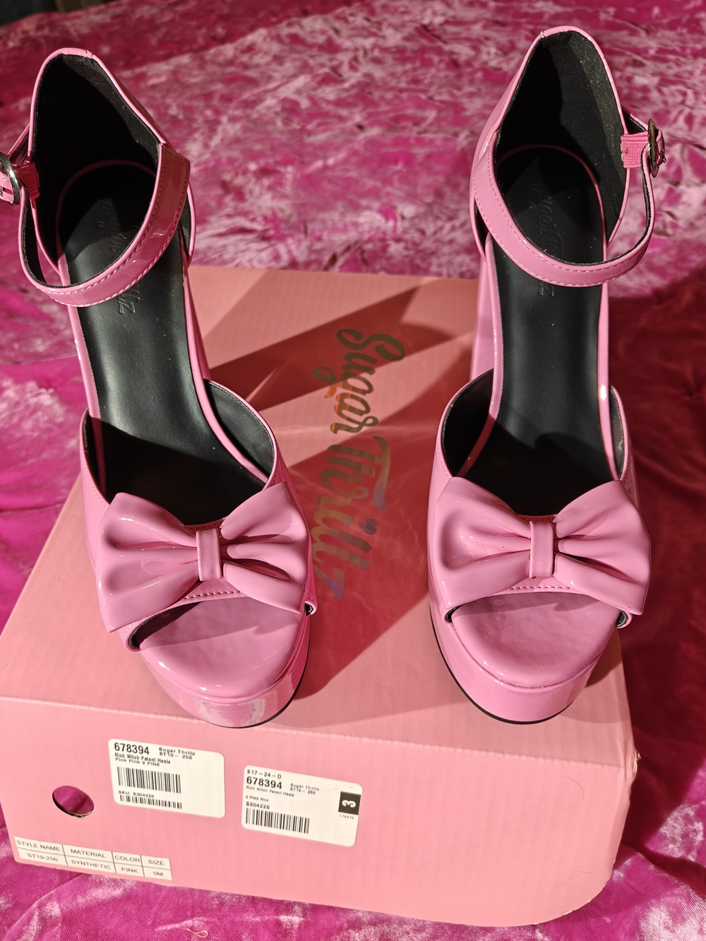 Sugar Thrillz Dolls Kill Barbie Pink Bow Platform Heels with Ankle Strap NWT 9